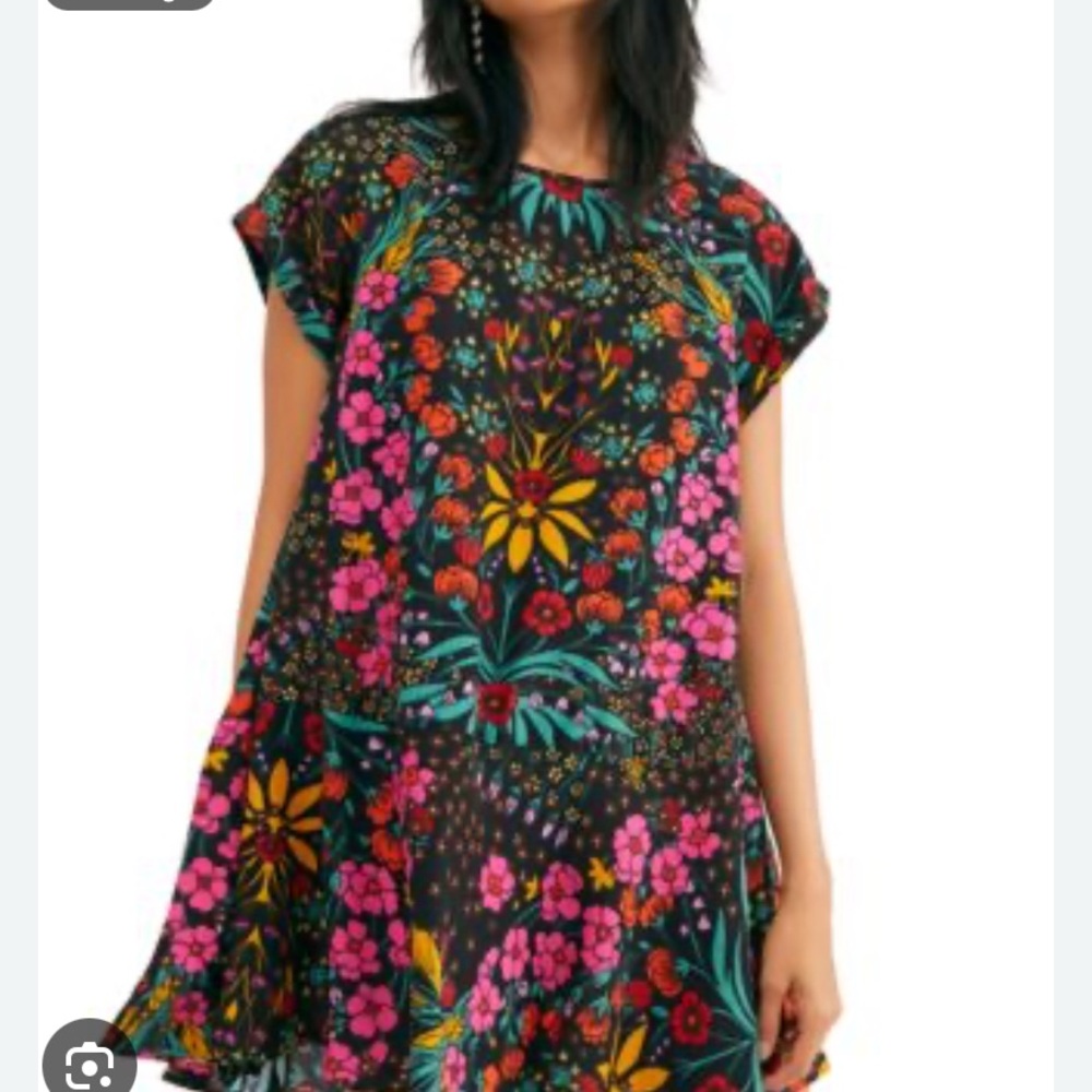 Free People Floral Mini Dress - Black, Pink, Yellow, Green